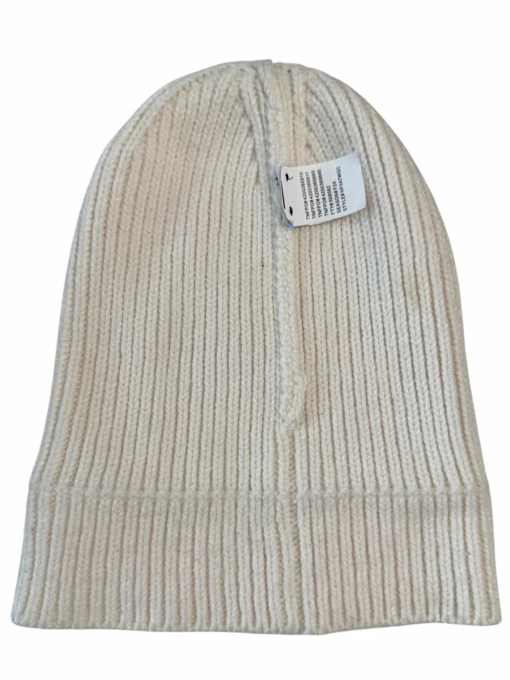 The North Face Logo Box Cuffed Beanie White Dune One Size Rib Knit Winter Hat